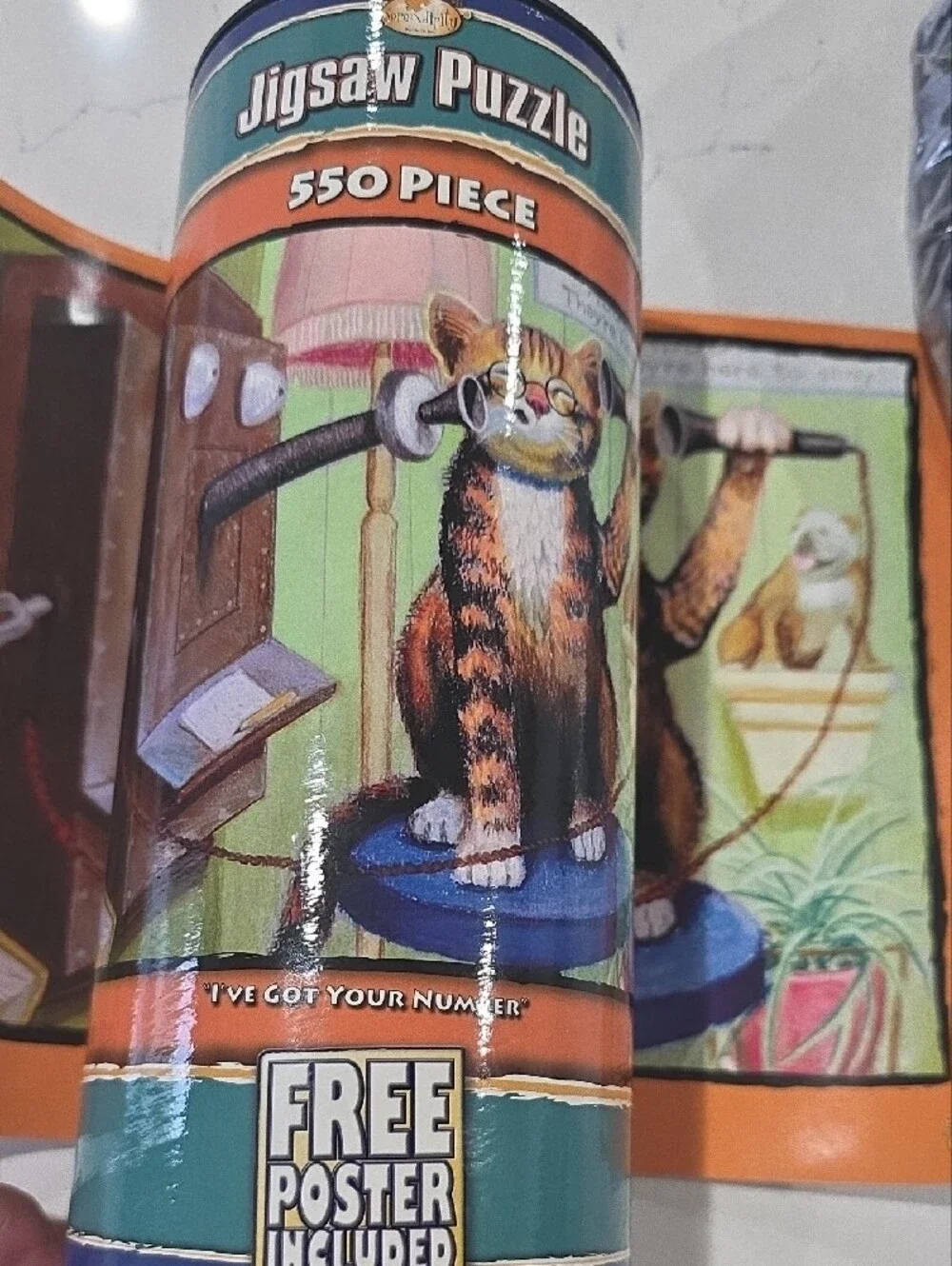 Serendipity 550 Piece Jigsaw Puzzle NEW in Coin Bank Canister Cat On The Phone